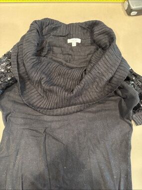 Cache Black Cowl Neck Sweater with Sequin Accent Sleeves